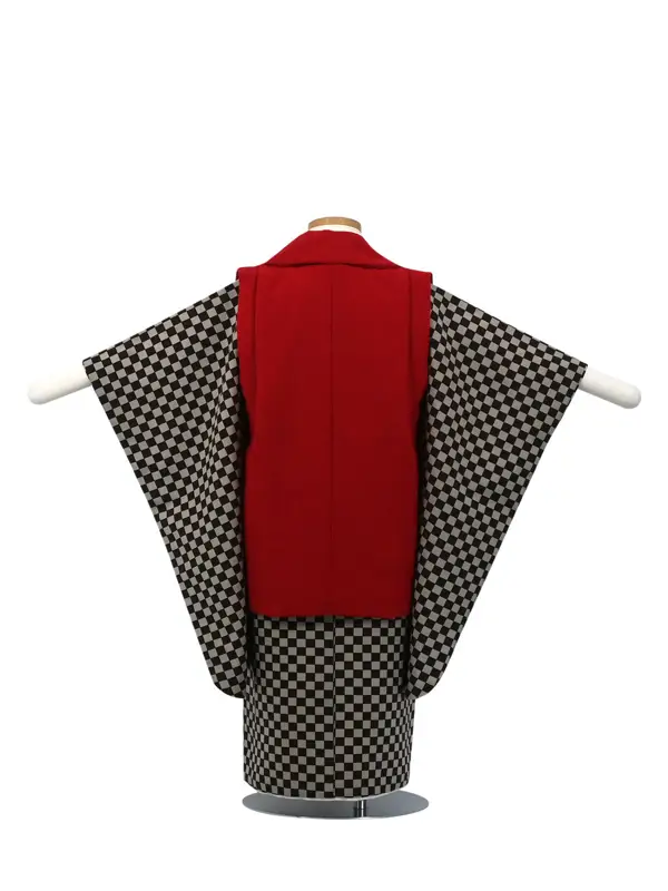 七五三 3歳被布 ﾚﾝﾀﾙ 赤/格子模様 茶