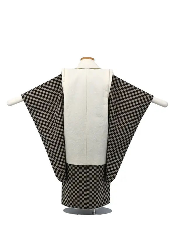 七五三 3歳被布 ﾚﾝﾀﾙ 白地模様/格子模様