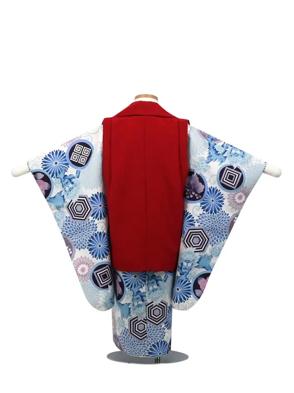 七五三 3歳被布 ﾚﾝﾀﾙ 赤/菊模様