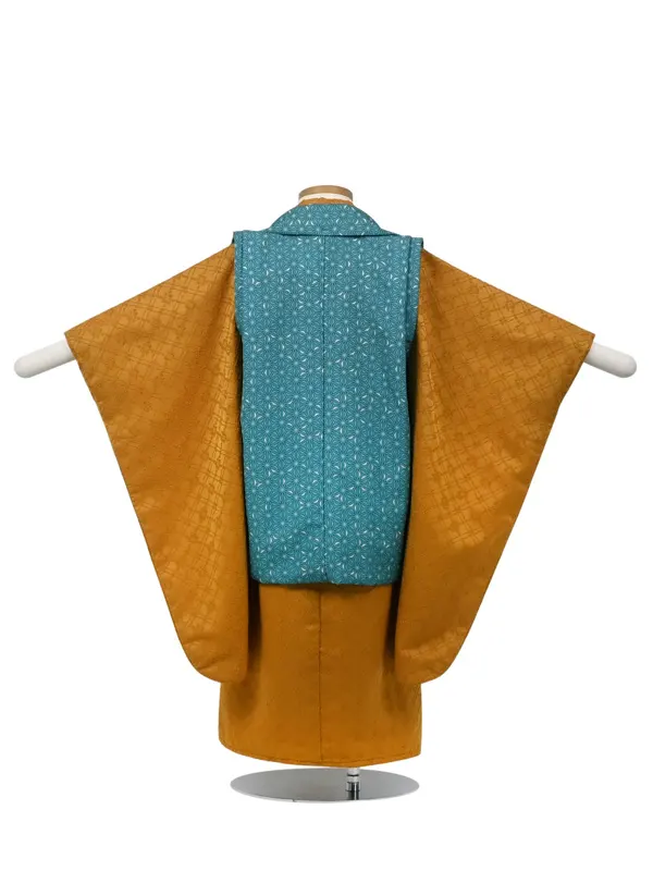 七五三 3歳被布 ﾚﾝﾀﾙ ﾀｰｺｲｽﾞ/黄 刺繍風 麻の葉