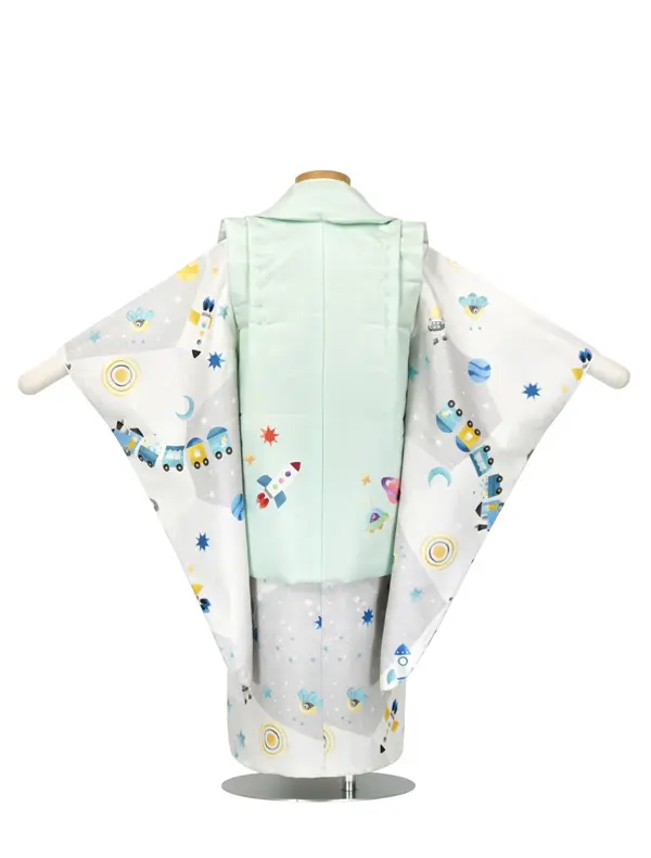 七五三 2歳3歳 男の子ﾚﾝﾀﾙ ﾐﾝﾄｸﾞﾘｰﾝ/ﾗｲﾄｸﾞﾚｰ 機関車 宇宙