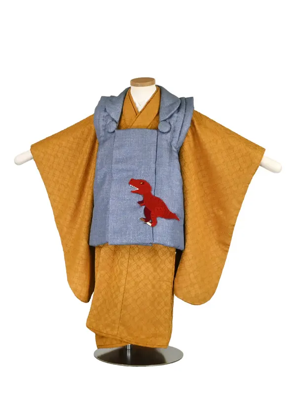七五三 3歳 男の子 被布 恐竜/からし刺繍風