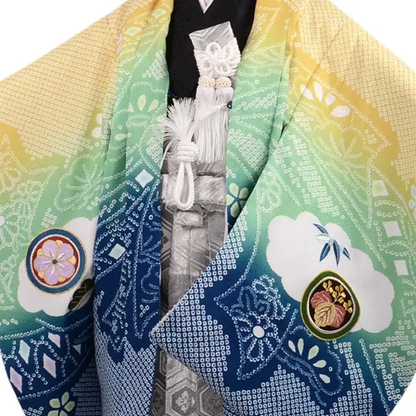 かんたん七五三 5歳男袴 兜 ｸﾞﾗﾃﾞｰｼｮﾝ 疋田絞り 黄 簡単着付け