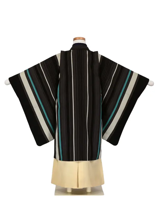 かんたん七五三 5歳男袴 ｸﾞﾚｰ/青 縞 無地袴