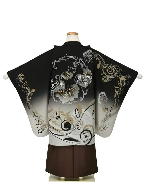 かんたん七五三 5歳男袴 葵 黒 グレー 茶袴