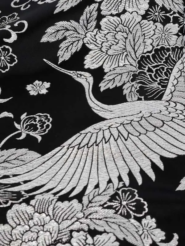 かんたん七五三 5歳男袴 黒地に鶴 銀刺繍 ﾚｻﾞｰ調白袴