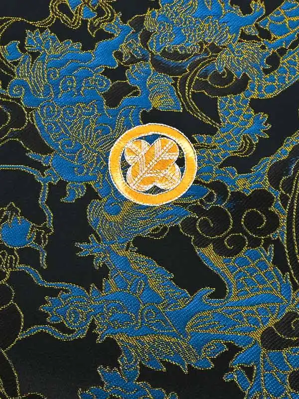 かんたん七五三5歳男袴 黒/金/紺 狛犬に龍/サンドベージュ袴