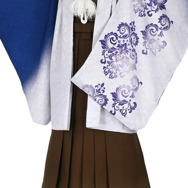 かんたん七五三5歳男袴 青/白 鳳凰/茶色無地袴