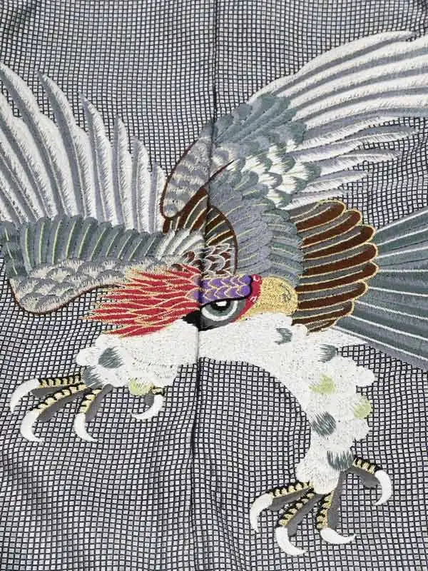 かんたん七五三5歳男袴 鷹 シルバー 鷹 刺繍 松竹梅/アイボリー袴