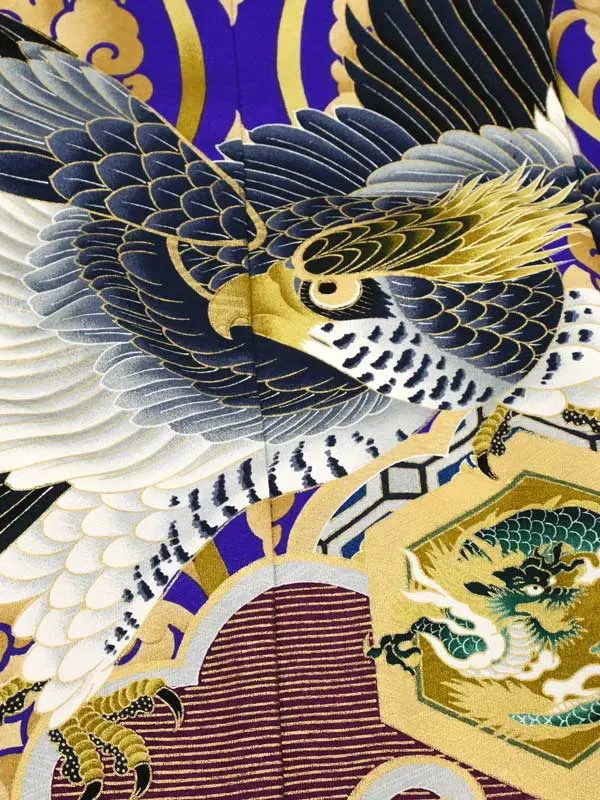かんたん七五三5歳男袴 紫 雲海 鷹 龍/からし 変り袴