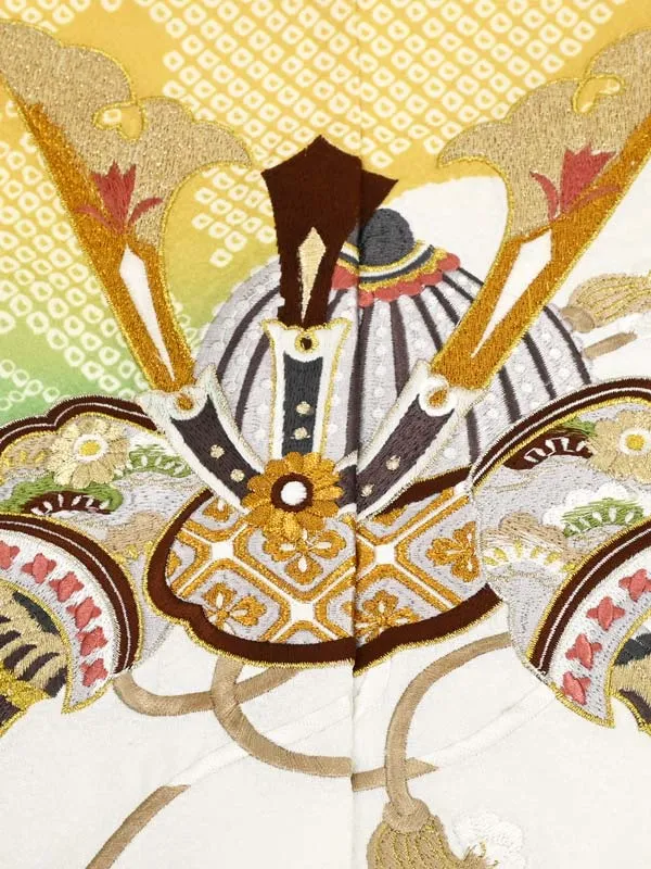 かんたん七五三5歳男袴 黄 緑 青 兜 刺繍 疋田/丸文様袴