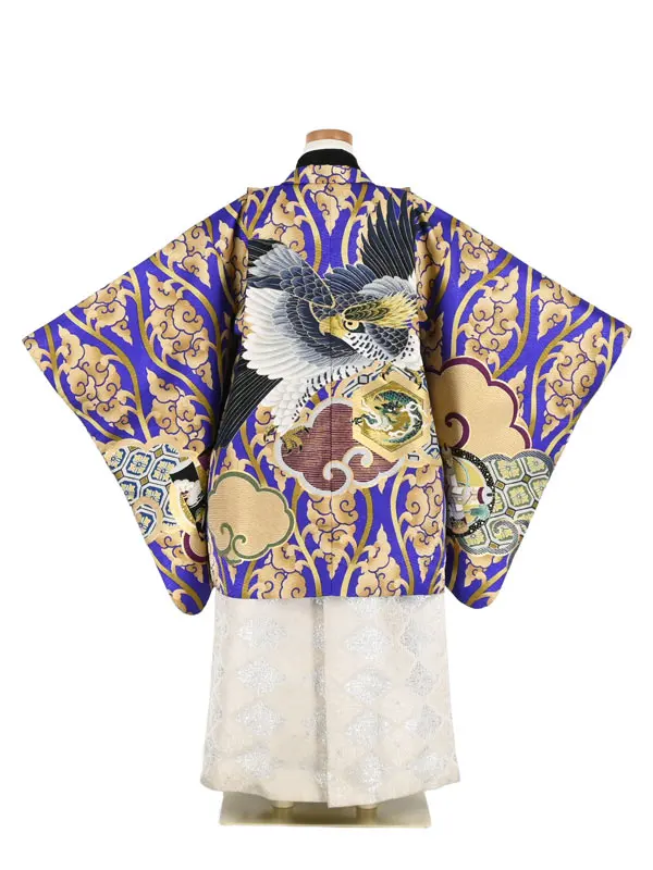 かんたん七五三5歳男袴 紫 雲海 鷹 龍/オリエンタル調袴