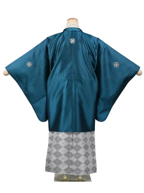 かんたん七五三7歳8歳男袴ﾚﾝﾀﾙ ｴﾒﾗﾙﾄﾞｸﾞﾘｰﾝ菱ｸﾞﾚｰｼﾙﾊﾞｰ