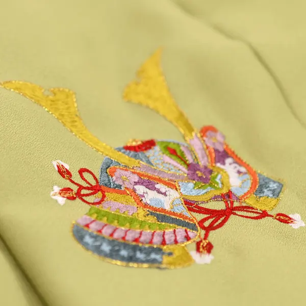 七五三 3歳被布 ﾚﾝﾀﾙ ﾓｽｸﾞﾘｰﾝ/黒 龍 かぶと 刺繍
