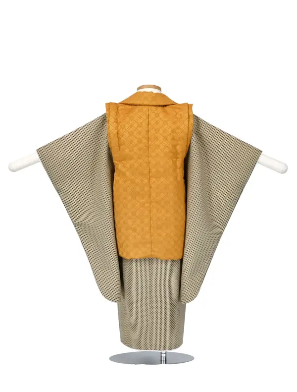 七五三 3歳被布 ﾚﾝﾀﾙ からし色刺繍風/ベージュ