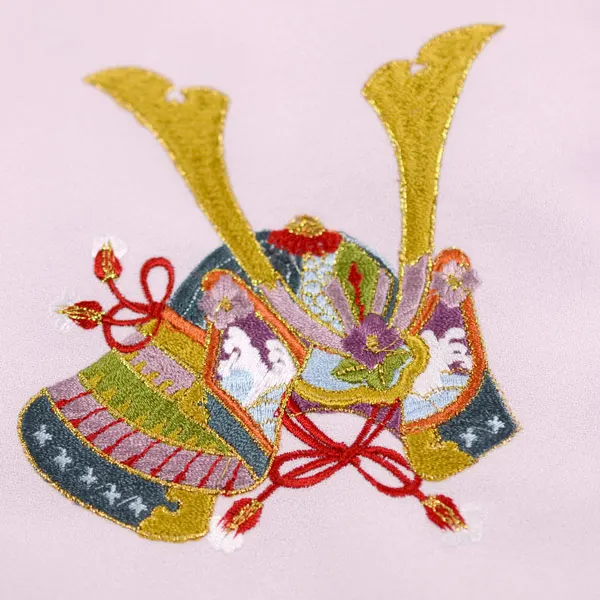 七五三 3歳被布 ﾚﾝﾀﾙ ピンク/紺 かぶと 刺繍