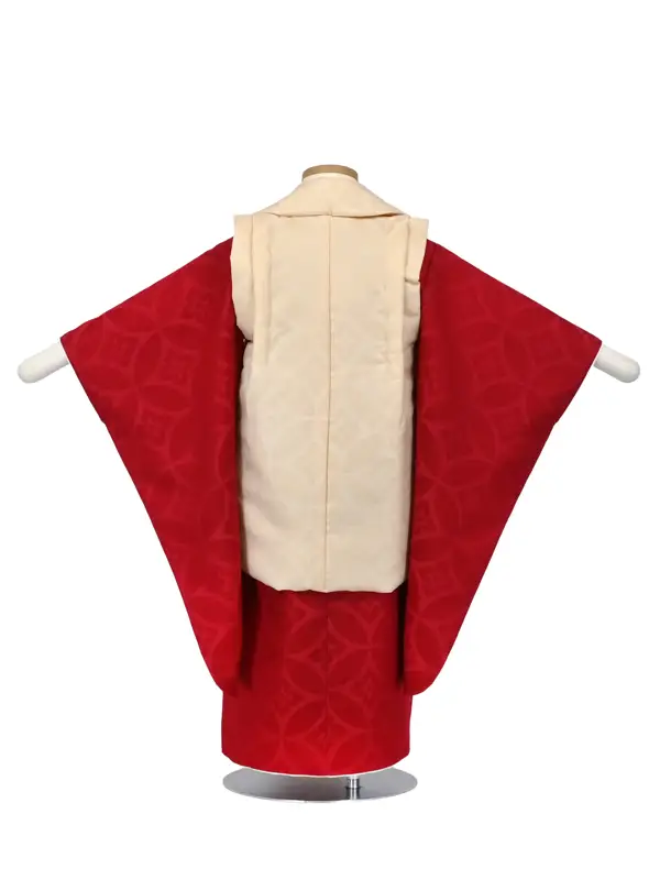 七五三 3歳被布 ﾚﾝﾀﾙ  ﾍﾞｰｼﾞｭｻﾃﾝ / 赤ｻﾃﾝ七宝