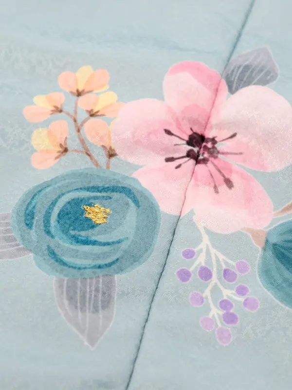 七五三 3歳女児 レンタル 被布 水彩花 金刺繍 緑 ピンク