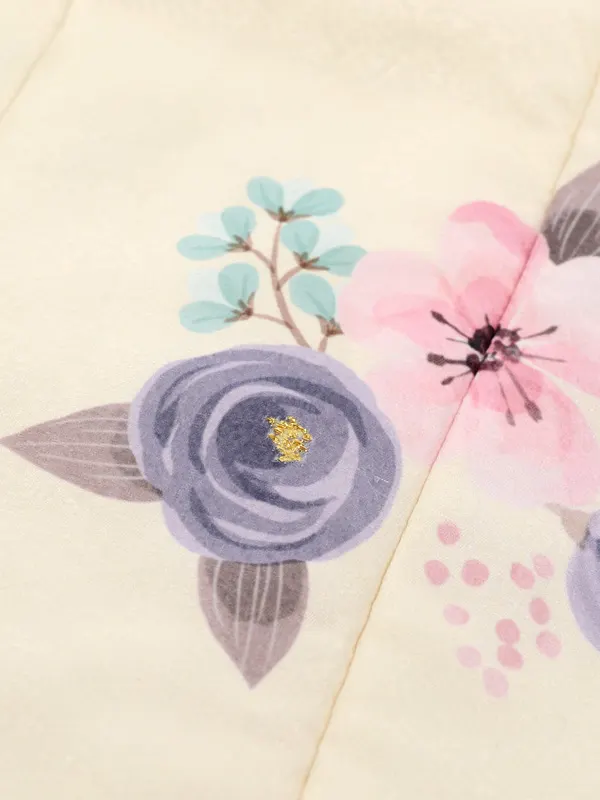 七五三 3歳女児 レンタル 被布 水彩花 金刺繍 オフ白 緑