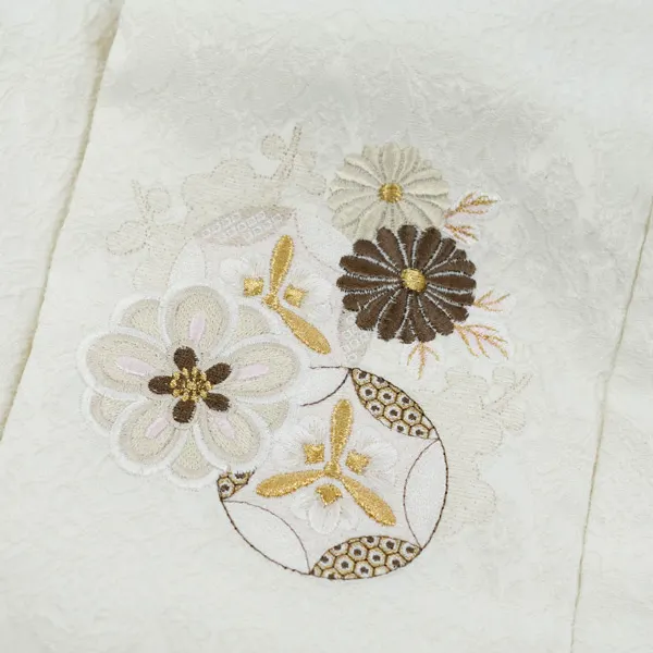 七五三 3歳女児 レンタル 被布 白 刺繍 黄色地 桜 まり