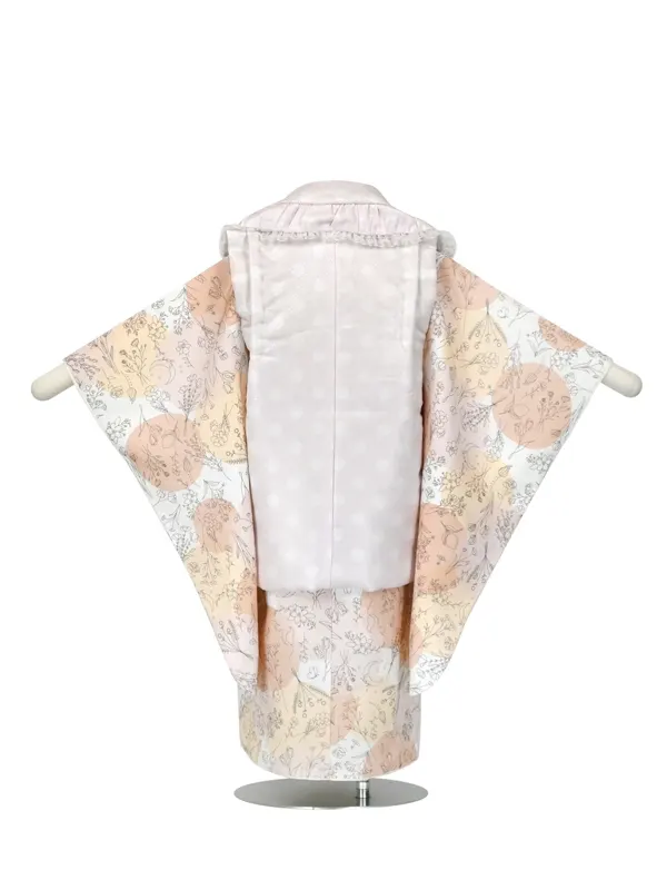 七五三 2歳 3歳女児 ﾚﾝﾀﾙ  ﾋﾟﾝｸ/黄色 ﾚｰｽ 線画 小花