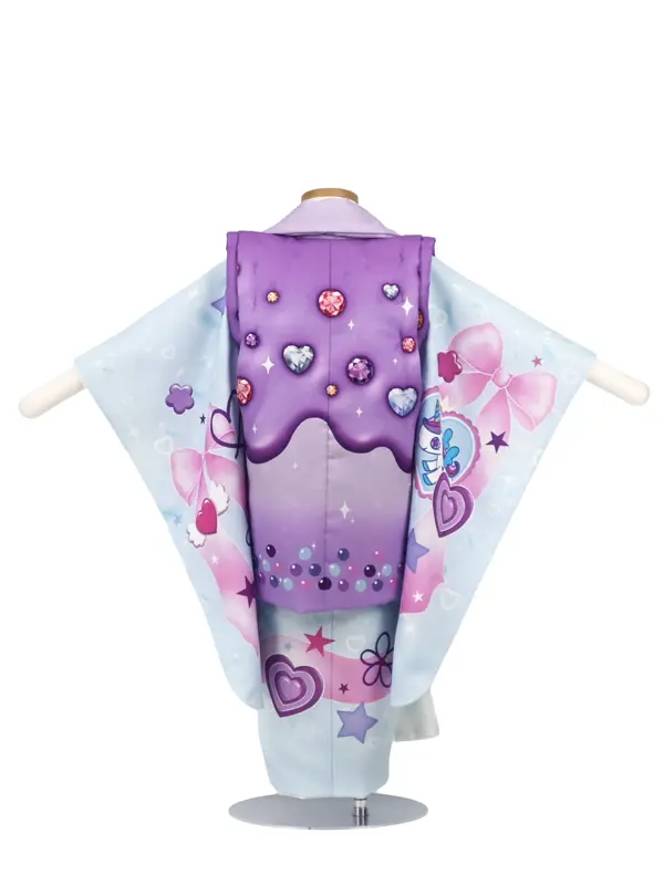 七五三 女児 3歳 レンタル 紫/水色 ユニコーン リボン