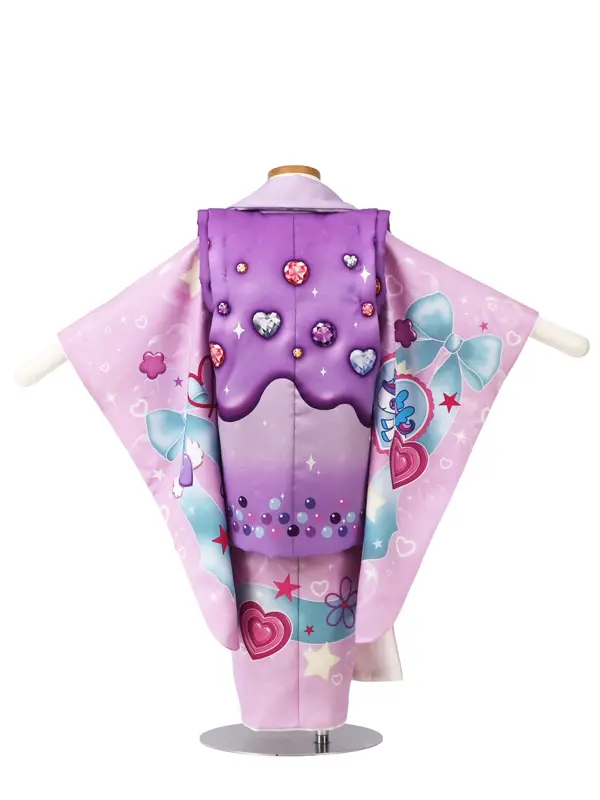 七五三 女児 3歳 レンタル 紫/ピンク ユニコーン リボン