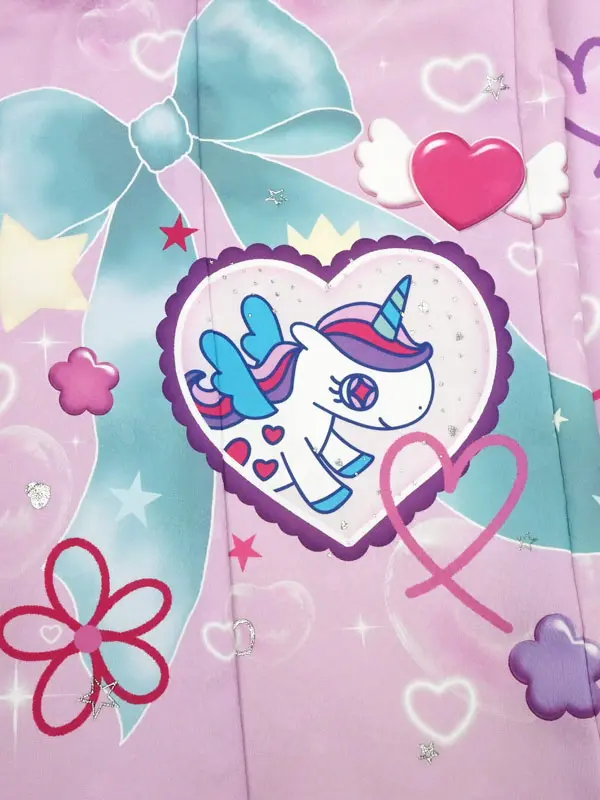 七五三 女児 3歳 レンタル 紫/ピンク ユニコーン リボン