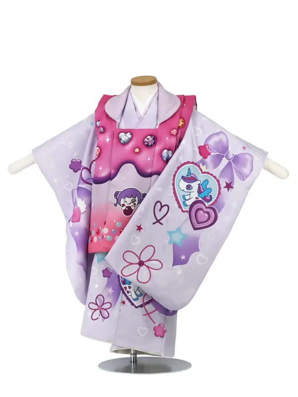 七五三 女児 3歳 レンタル ピンク/紫 ユニコーン リボン