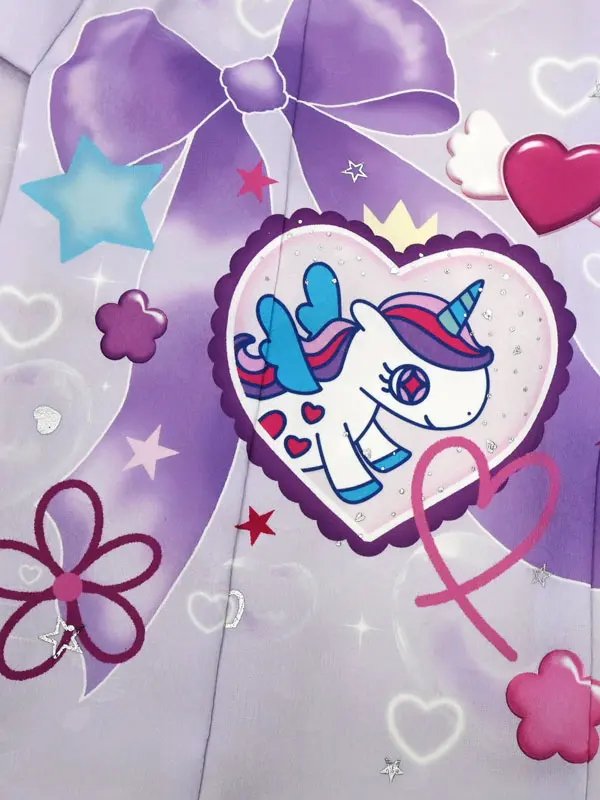 七五三 女児 3歳 レンタル ピンク/紫 ユニコーン リボン