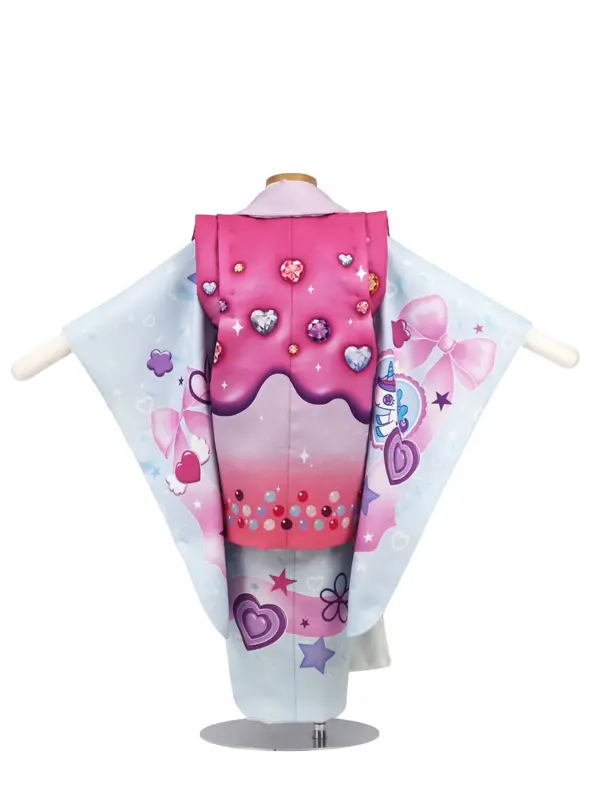 七五三 女児 3歳 レンタル ピンク/水色 ユニコーン リボン