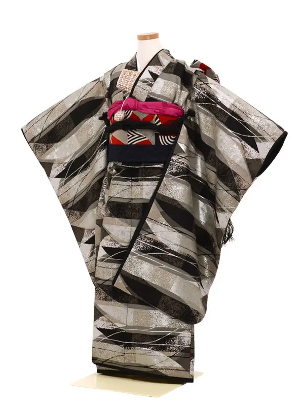 七五三 7歳女児 結び帯 ﾓﾉﾄｰﾝ ﾓｰﾄﾞ ﾎﾞｰﾀﾞｰ ﾓﾀﾞﾝｱﾝﾃﾅ