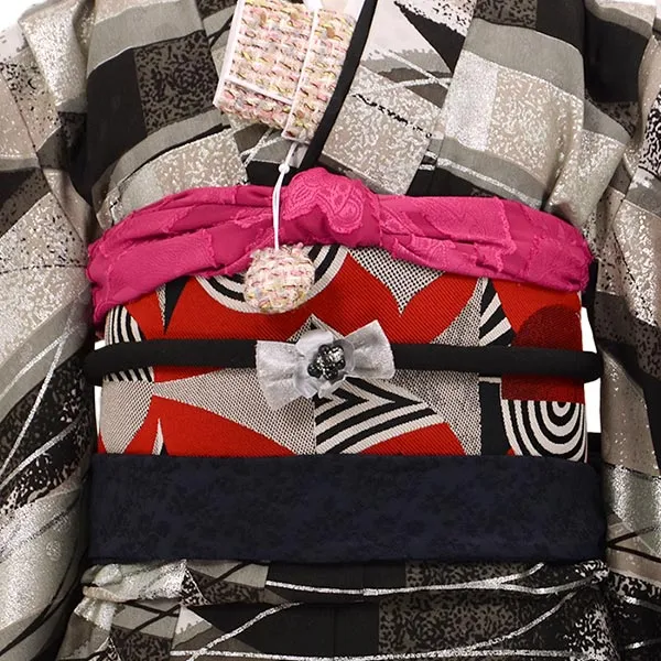 七五三 7歳女児 結び帯 ﾓﾉﾄｰﾝ ﾓｰﾄﾞ ﾎﾞｰﾀﾞｰ ﾓﾀﾞﾝｱﾝﾃﾅ