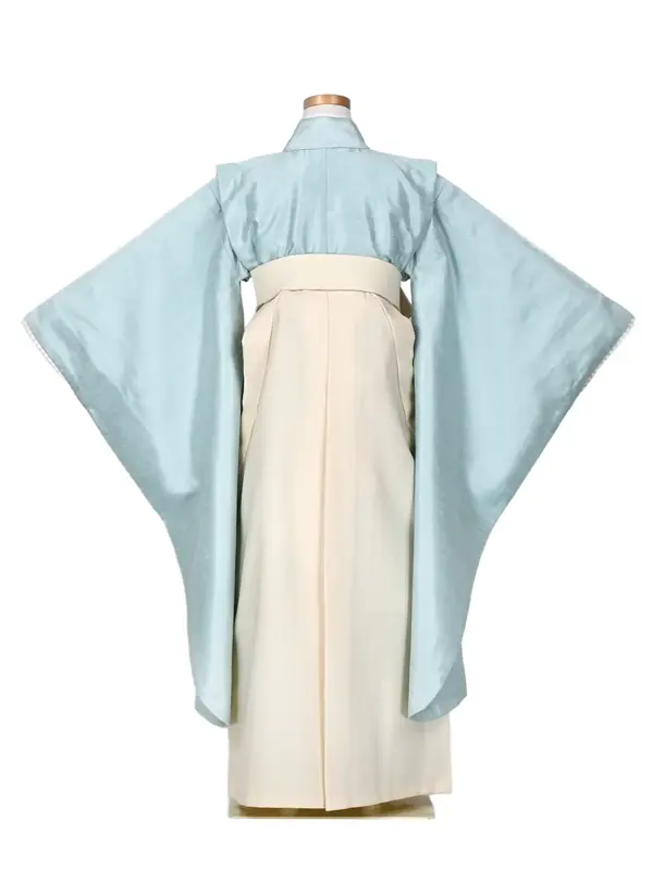 女児袴レンタル 7歳女袴 水色 刺繍 黄花 /オフ白袴