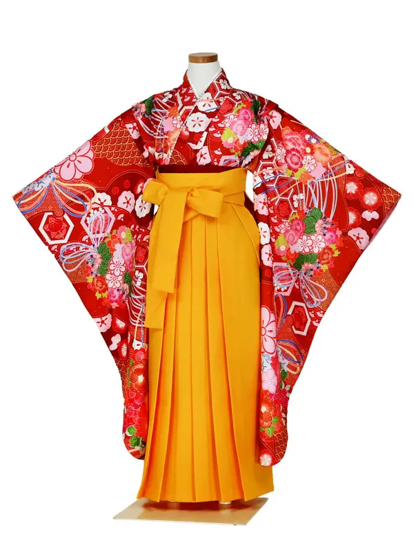 女児袴レンタル 7歳女袴 赤 桜 亀甲 紗綾形 椿/黄袴