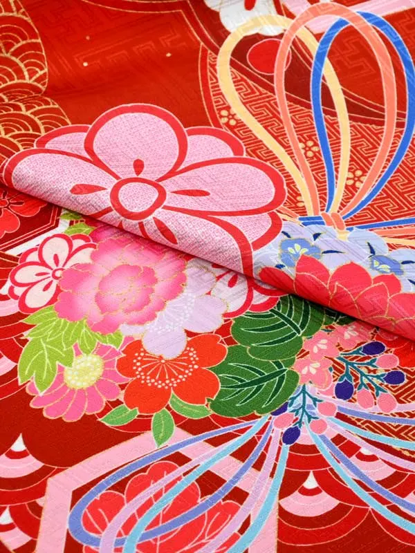 女児袴レンタル 7歳女袴 赤 桜 亀甲 紗綾形 椿/黄袴