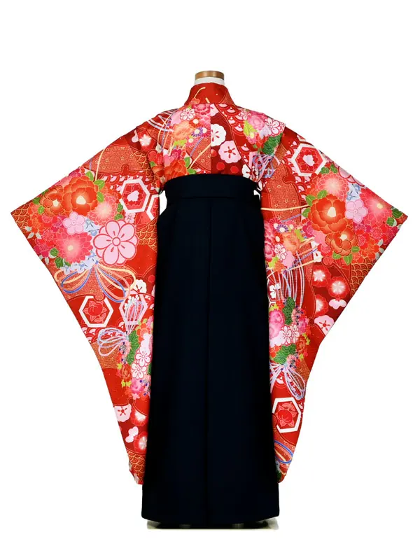 女児袴レンタル 7歳女袴 赤 桜 亀甲 紗綾形 椿/紺袴