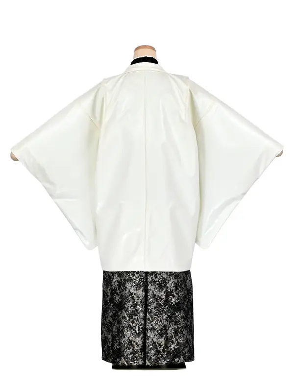かんたん着付 卒業式袴 小学男子 020 白レザー調羽織/黒/ゴールド袴