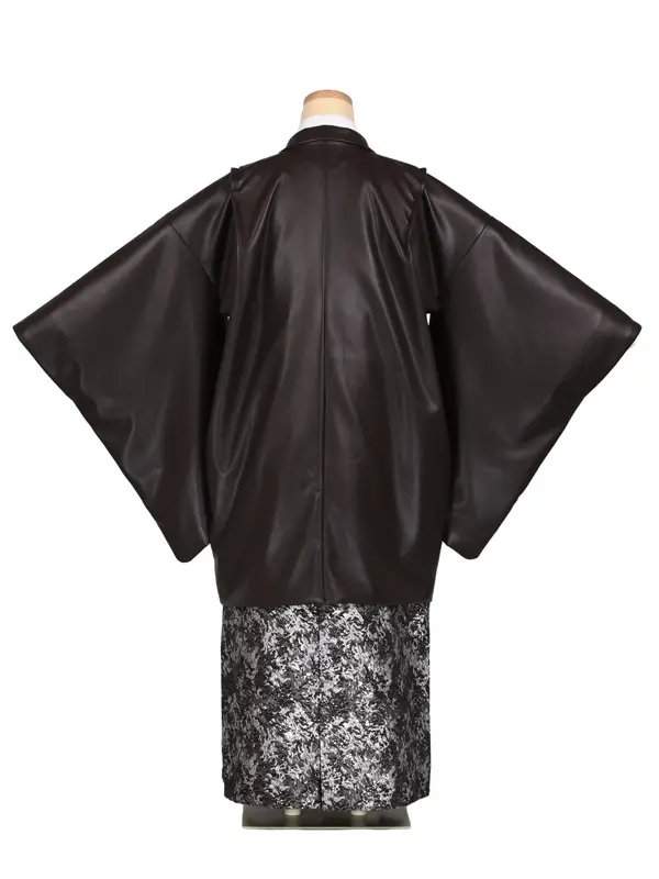 かんたん着付 卒業式袴 小学男子 021 茶レザー調羽織/黒/シルバー袴