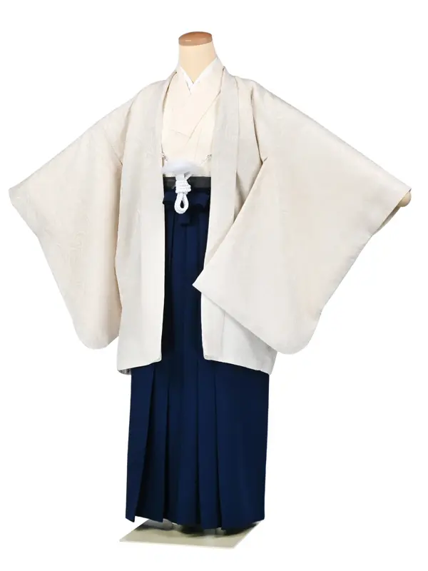 かんたん着付 卒業式袴 小学男子 028 ｵﾌ白 ペイズリー風 青袴