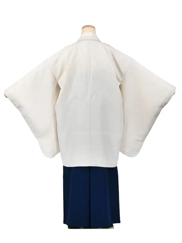 かんたん着付 卒業式袴 小学男子 028 ｵﾌ白 ペイズリー風 青袴