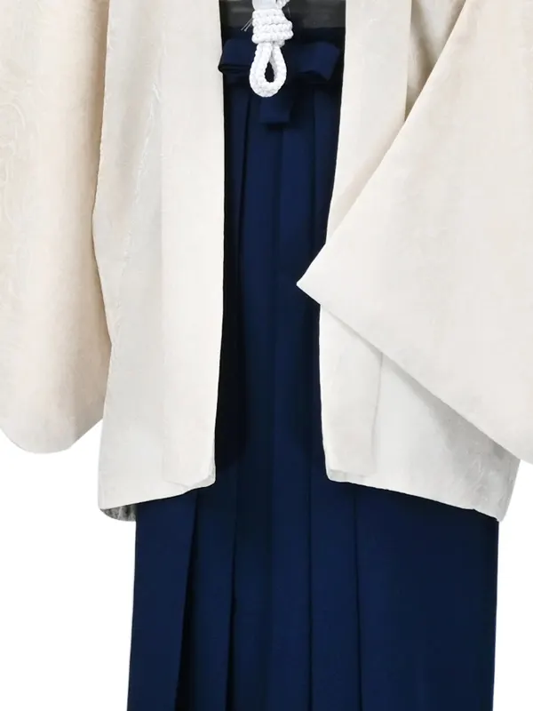 かんたん着付 卒業式袴 小学男子 028 ｵﾌ白 ペイズリー風 青袴