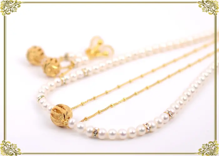 淡水真珠(5.5-6mm) ｺﾞｰﾙﾄﾞﾃﾞｻﾞｲﾝNE 029