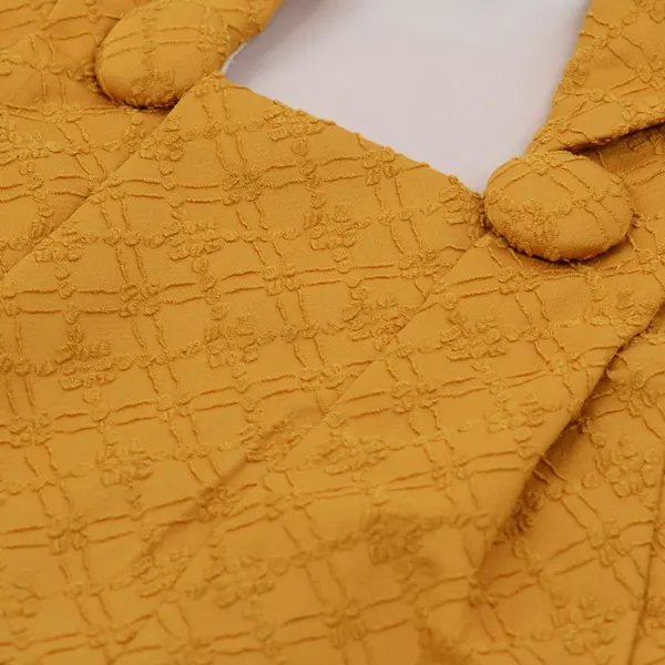 ベビー女児(100日～)刺繍風からし色/白ﾍﾞｰｼﾞｭ平筆模様ｾﾊﾟﾚｰﾄ
