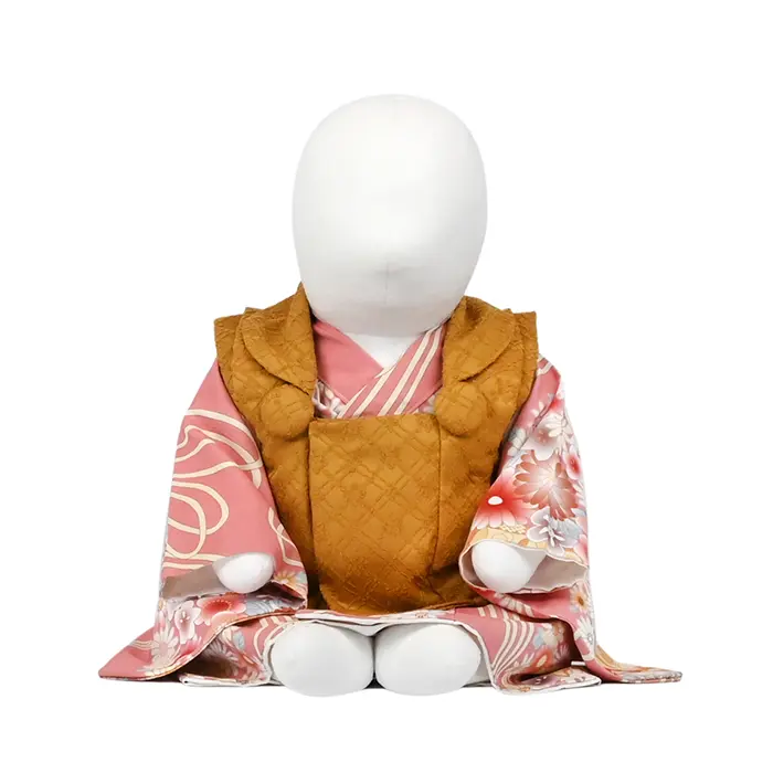 女児(100日～) 刺繍風 からし色 / ｻｰﾓﾝﾋﾟﾝｸ薬玉 ｾﾊﾟﾚｰﾄ