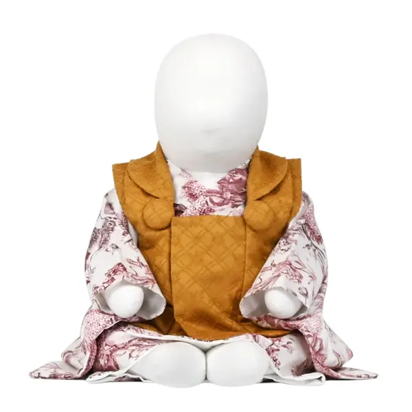 ベビー女児(100日～)刺繍風 からし色 赤 洋花 ｾﾊﾟﾚｰﾄ