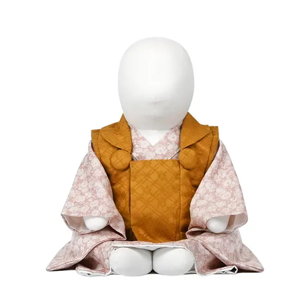 女児(100日～)刺繍風 からし色 / ﾋﾟﾝｸ ﾚｰｽ 薔薇 ｾﾊﾟﾚｰﾄ