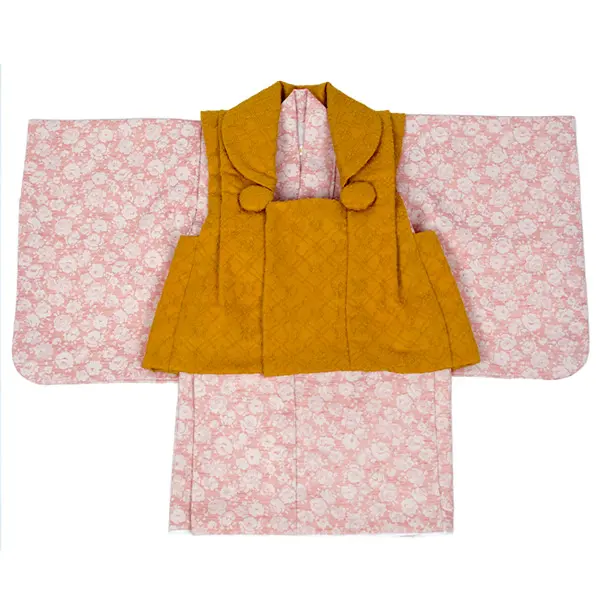 女児(100日～)刺繍風 からし色 / ﾋﾟﾝｸ ﾚｰｽ 薔薇 ｾﾊﾟﾚｰﾄ