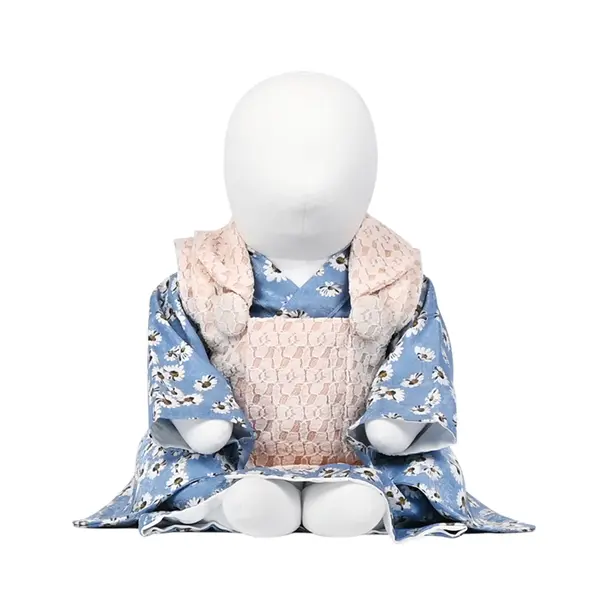 女児(100日～)ﾚｰｽ地 薄ｵﾚﾝｼﾞ/水色 ﾏｰｶﾞﾚｯﾄ小花 ｾﾊﾟﾚｰﾄ