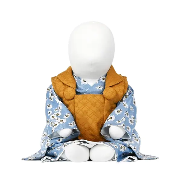 女児(100日～)刺繍風 からし色 / 水色 ﾏｰｶﾞﾚｯﾄ 小花 ｾﾊﾟﾚｰﾄ